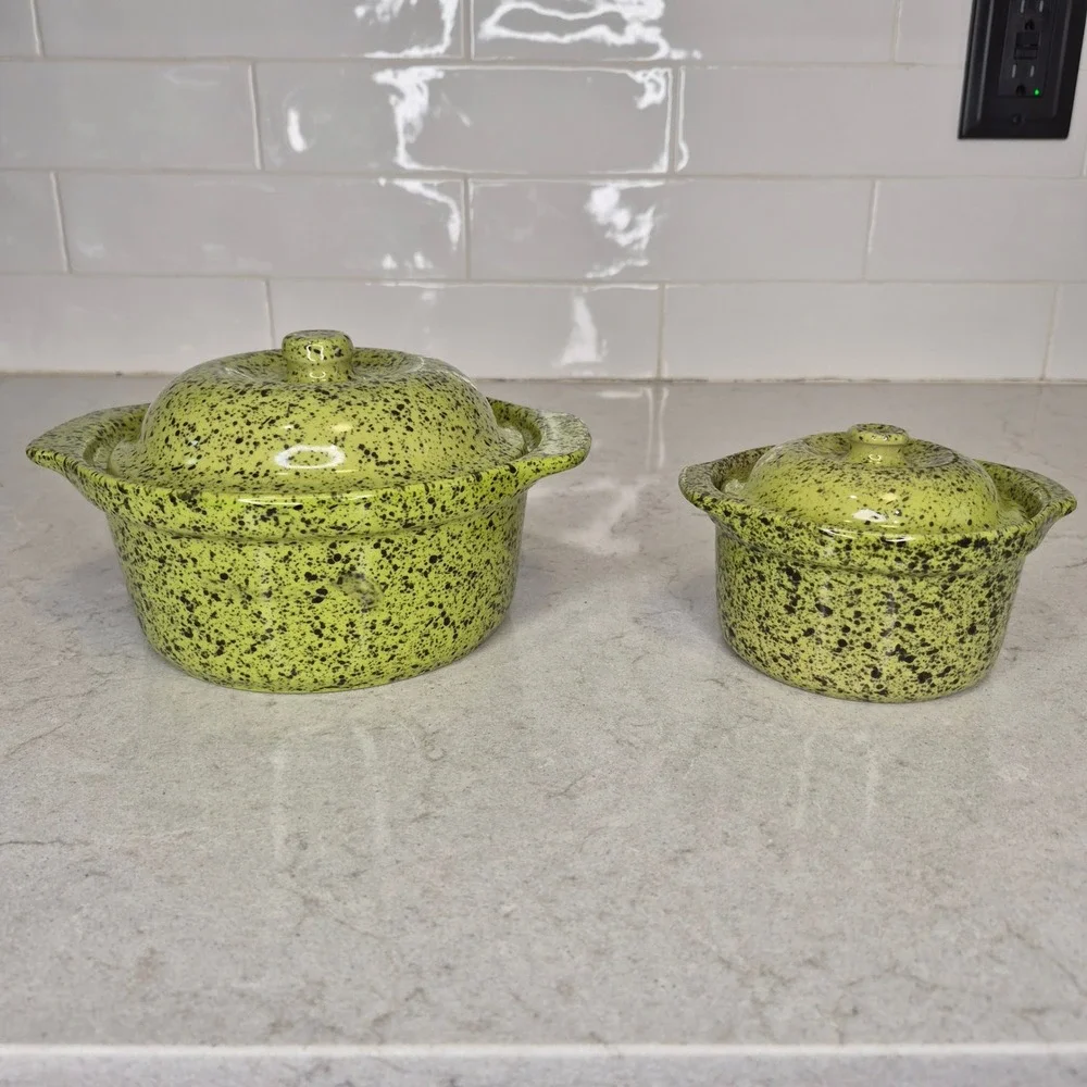 Cerutil Casserole Dish Speckled Stoneware Set Of 2 Green